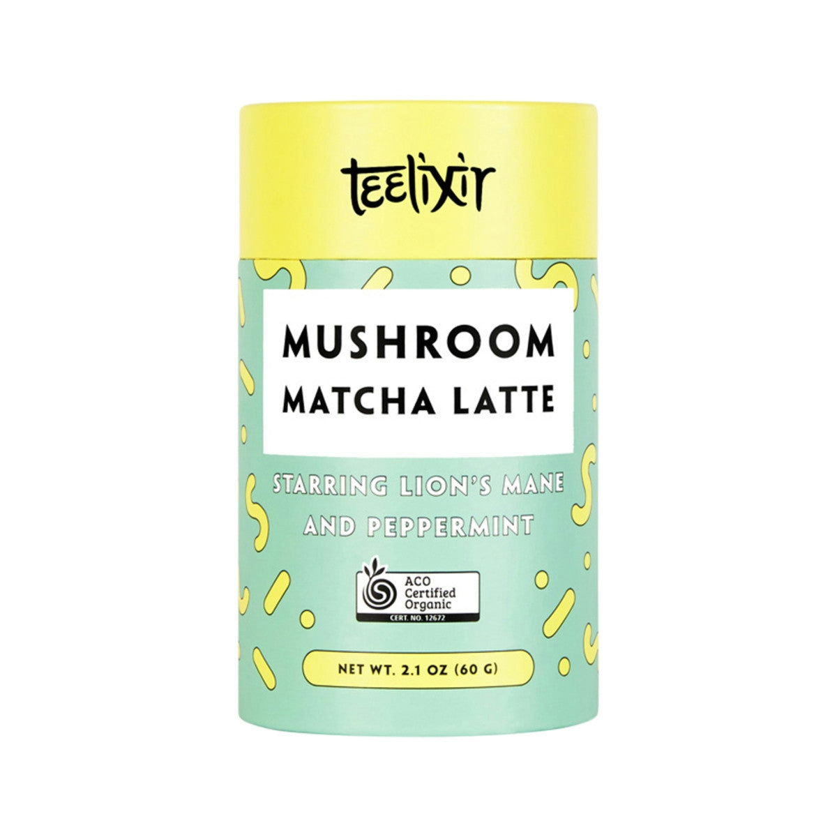 image of Teelixir Organic Mushroom Matcha Latte (Lion's Mane and Peppermint) 60g on white background