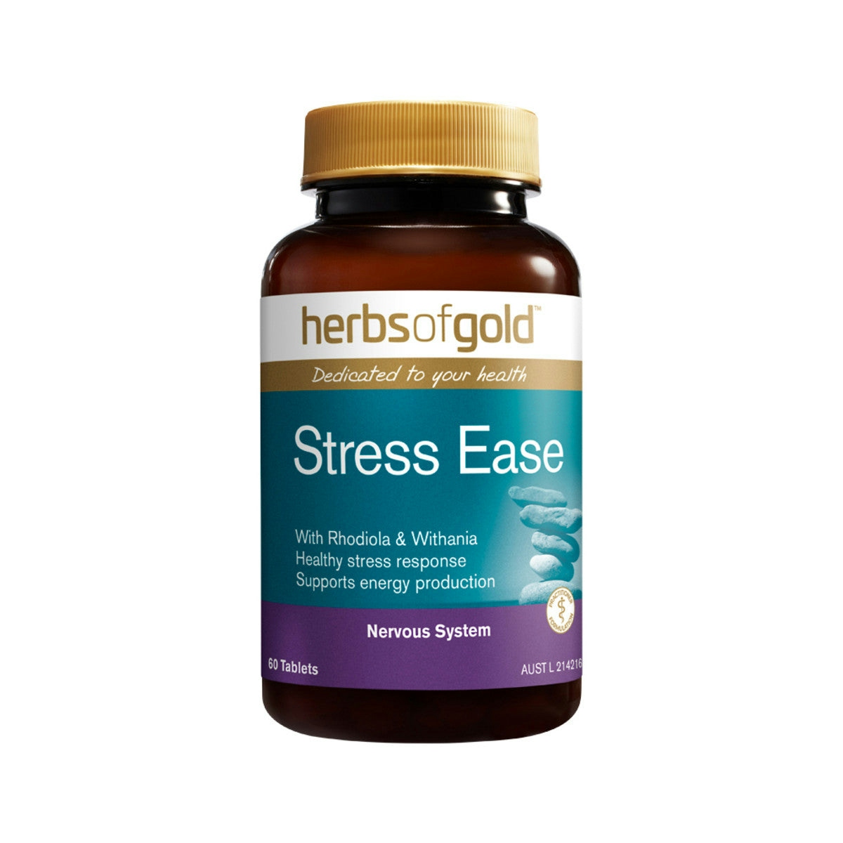 image of Herbs of Gold Stress Ease Adrenal Support 60t on white background 