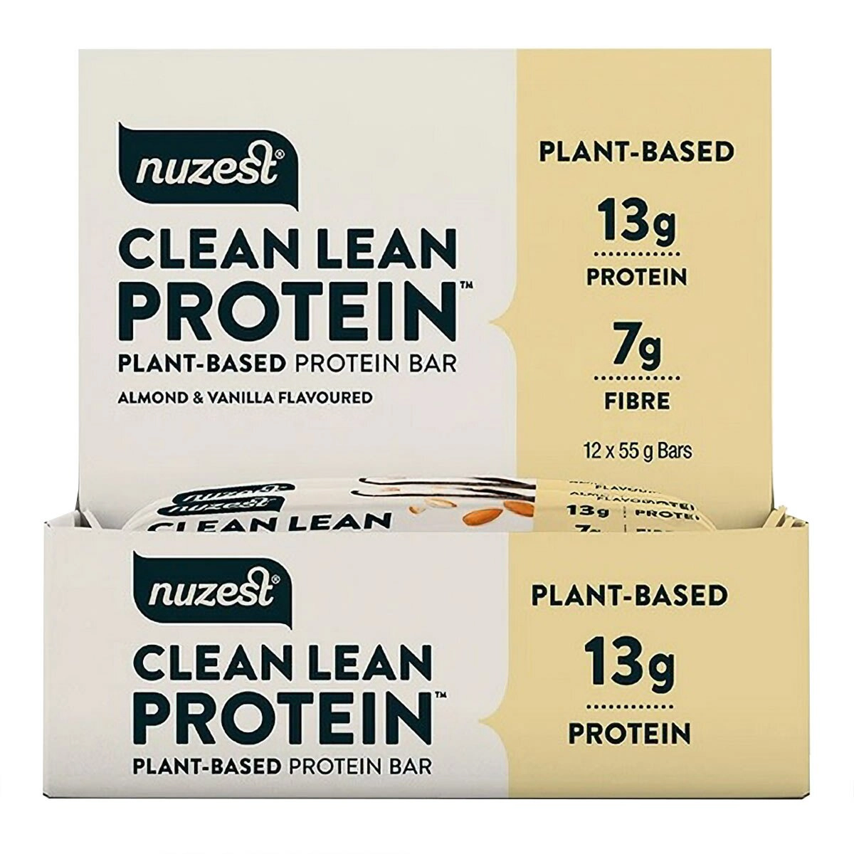 image of Nuzest Clean Lean Protein Bars Almond & Vanilla Nuzest 12 units on white background 