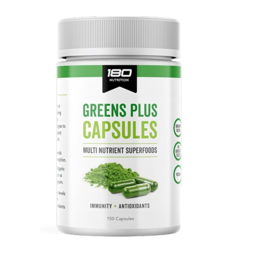 image of 180 Nutrition Green Plus Capsules 150c on white background 