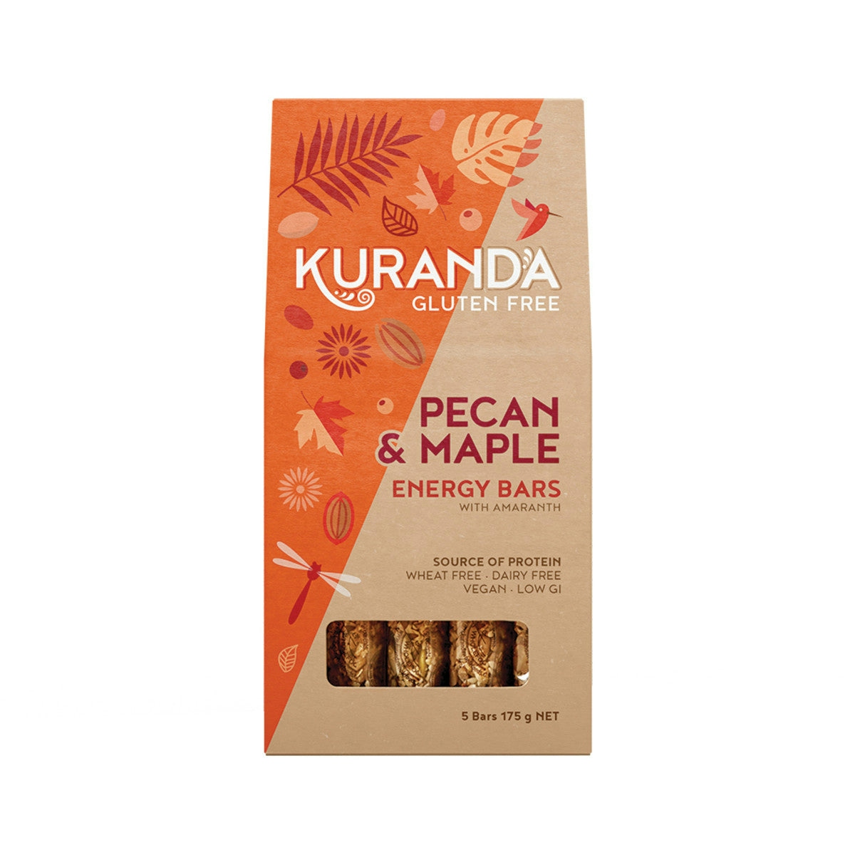 image of Kuranda Gluten Free Energy Bars Pecan & Maple 35g x 5 Pack on white background