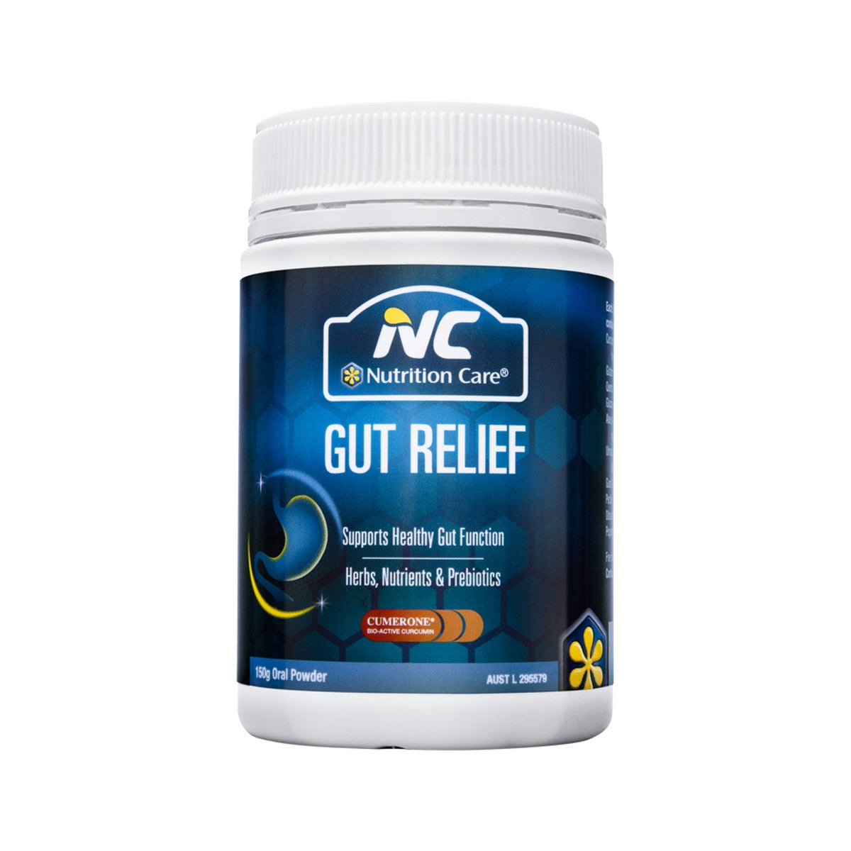 image of NC by Nutrition Care Gut Relief Oral Powder 150g on white background 