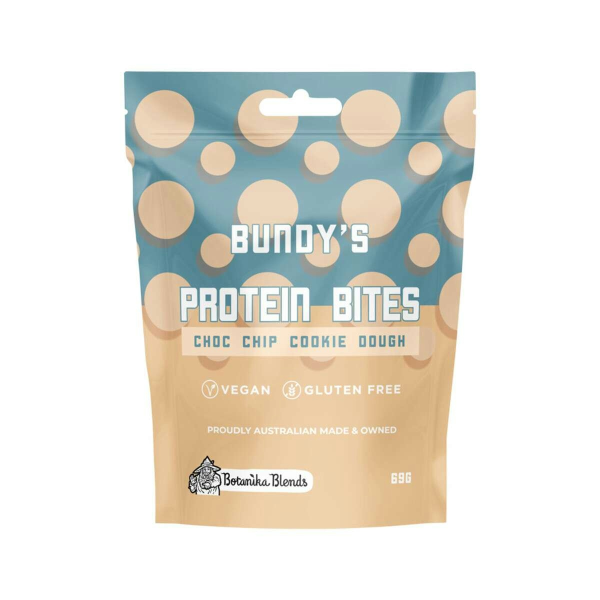 image of Bundys Protein Bites Choc Chip Cookie Dough 69g on white background 