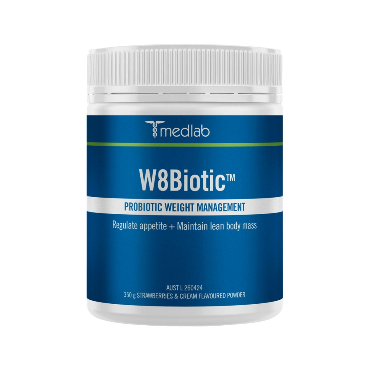 image of Bioglan Medlab W8Biotic Strawberries & Cream 350g on white background