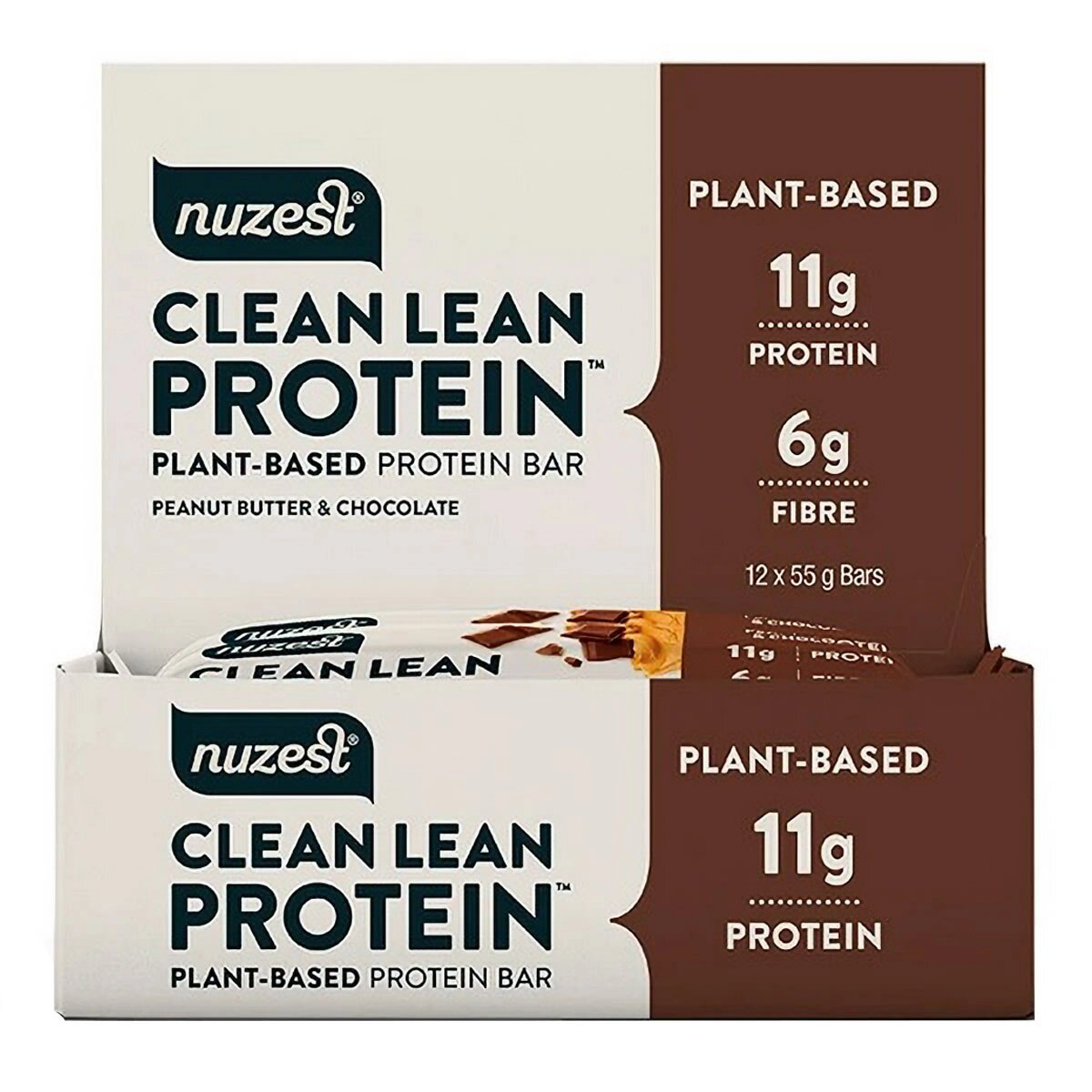 image of Nuzest Clean Lean Protein Bars Peanut Butter & Chocolate - 12 bars on white background 