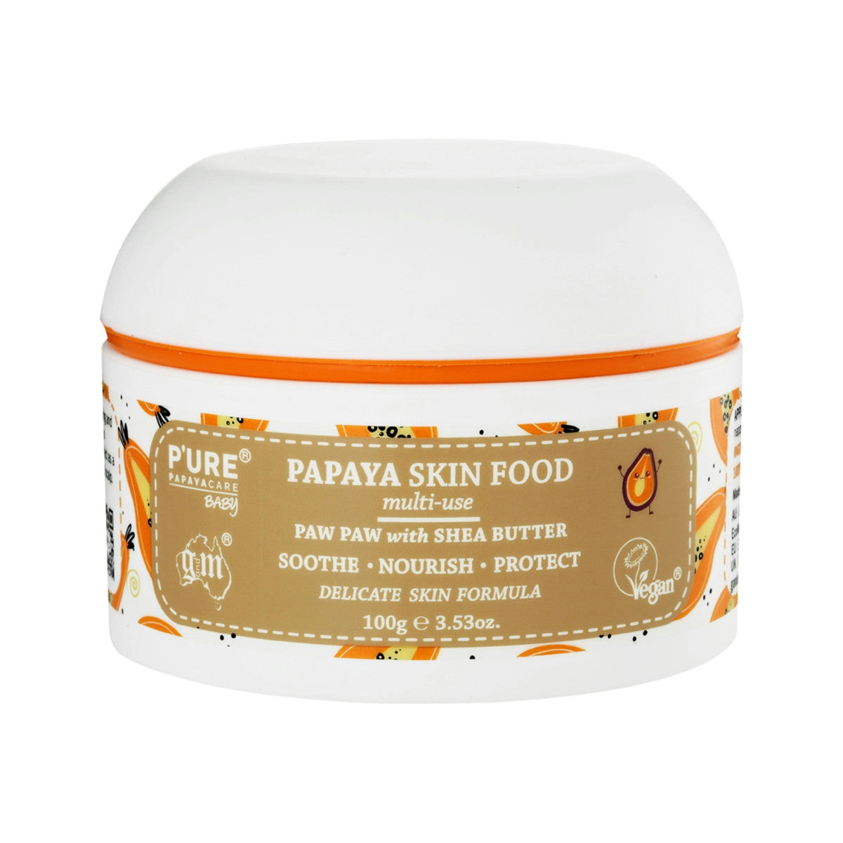 image of P'URE Papayacare Baby Papaya Skin Food Multi-Use (Paw Paw with Shea Butter) 100g on white background 