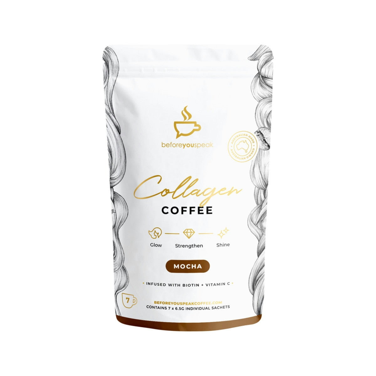 image of Before You Speak Collagen Coffee Mocha 6.5g x 7 Pack on white background