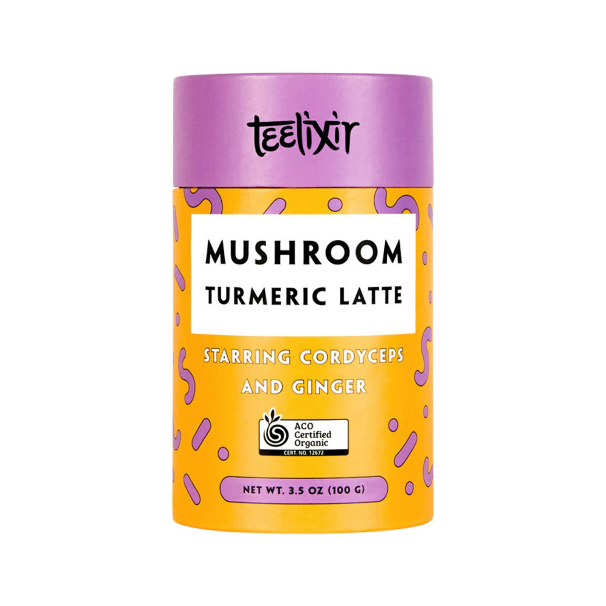 image of Teelixir Organic Mushroom Turmeric Latte (Starring Cordyceps and Ginger) 100g on white background 