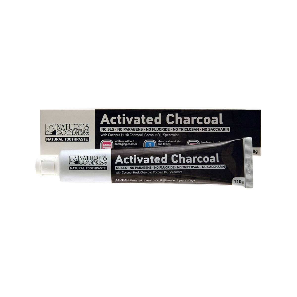 image of Nature's Goodness Toothpaste Activated Charcoal 110g on white background