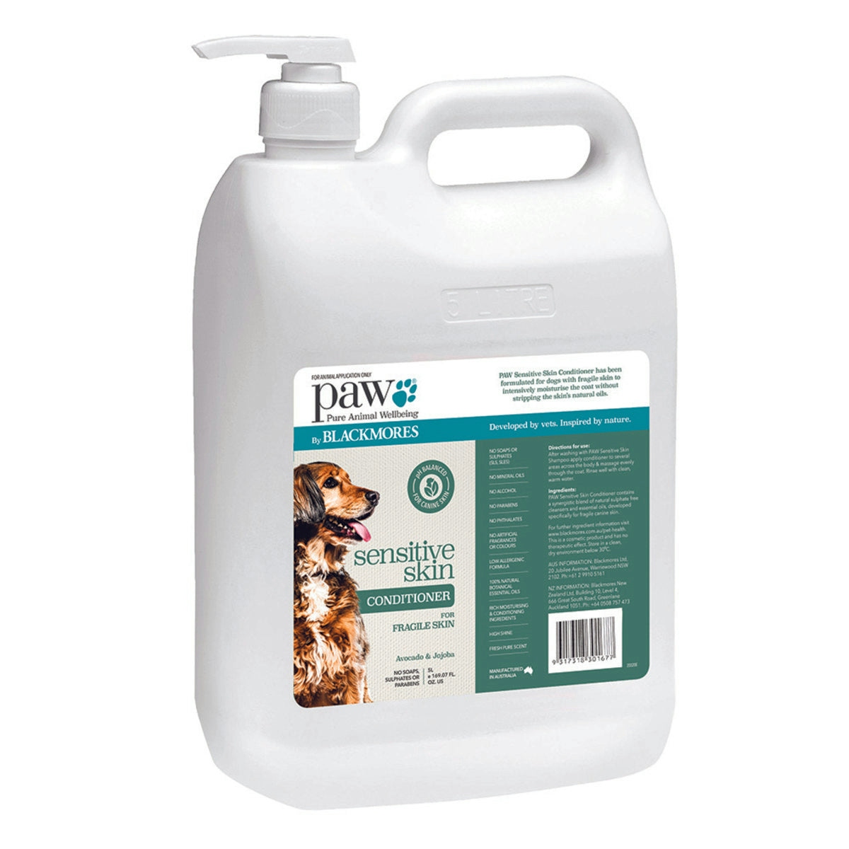 image of PAW By Blackmores Sensitive Skin Conditioner (Avocado & Jojoba) 5L with Pump on white background