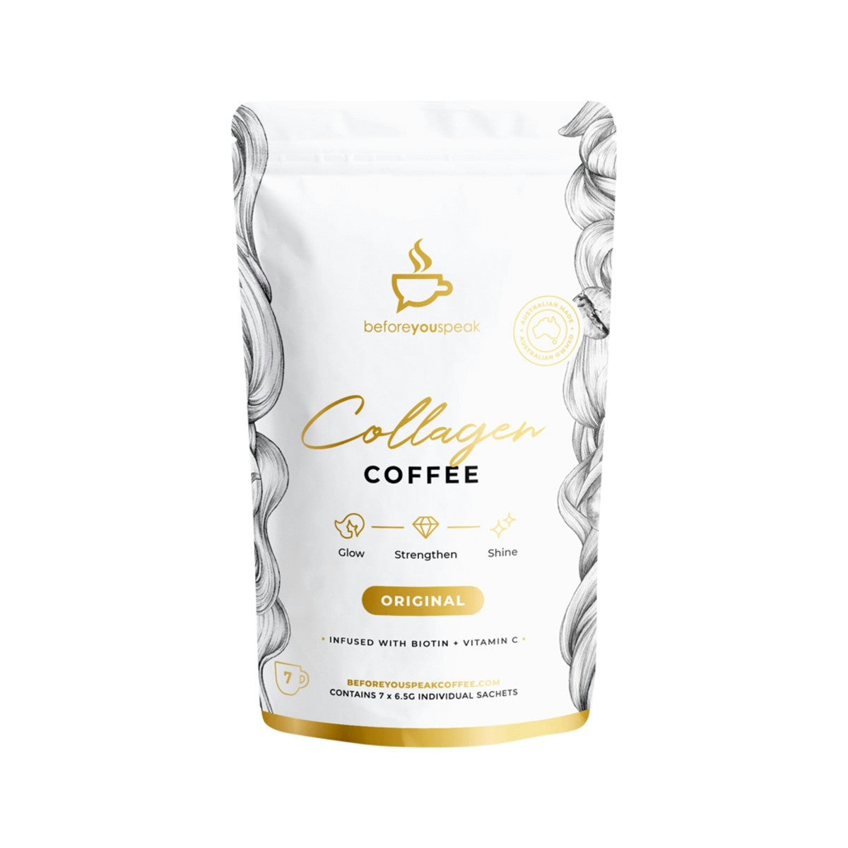 image of Before You Speak Collagen Coffee Original 6.5g x 7 pack on white background 