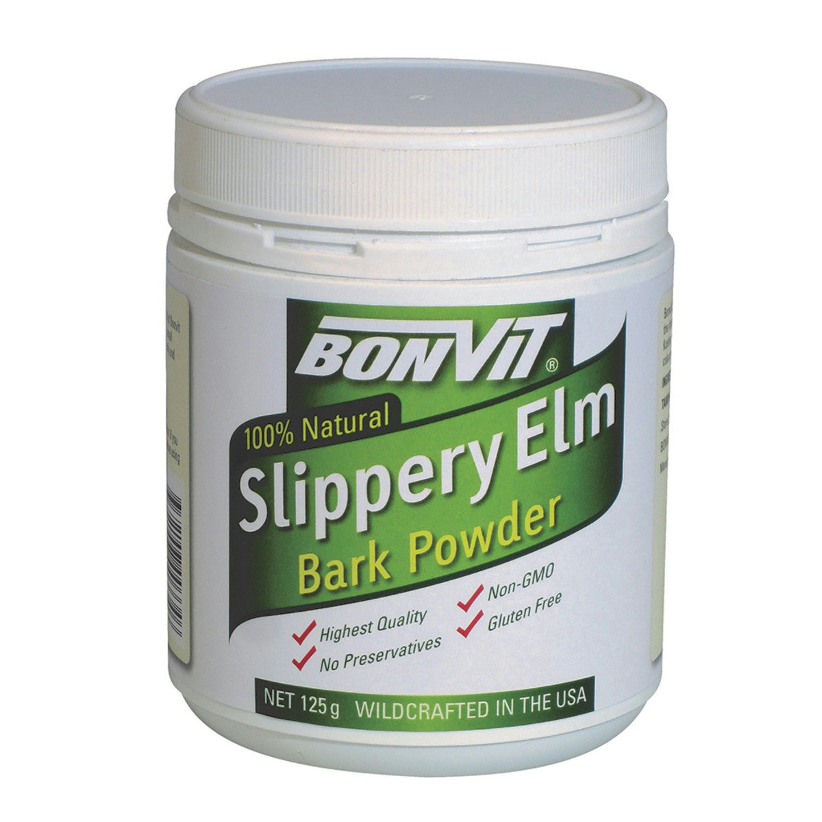 image of Bonvit 100% Natural Slippery Elm Bark Powder 125g on white background 