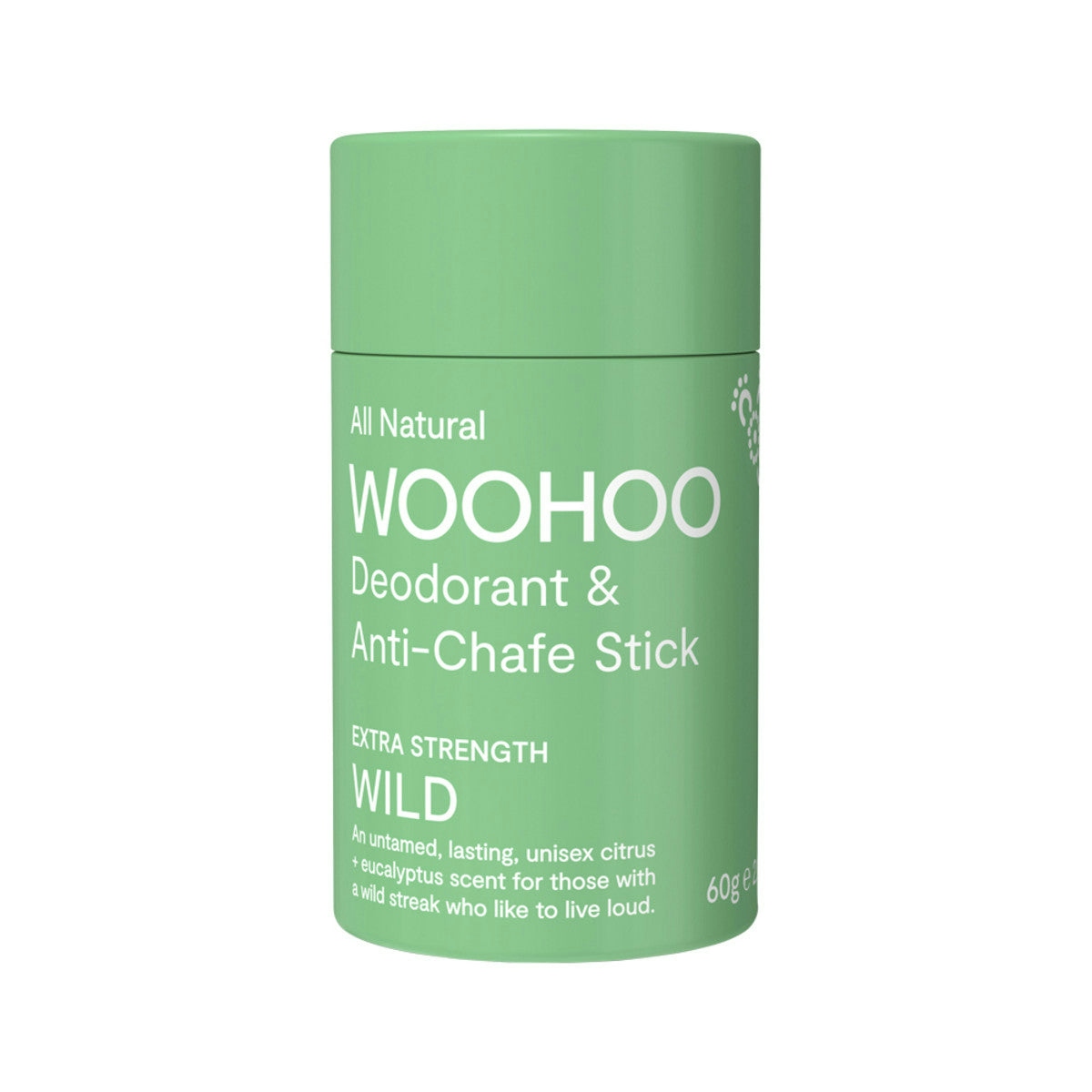 image of Woohoo Deodorant & Anti-Chafe Stick Wild (Ultra Strength Unisex) 60g on white background