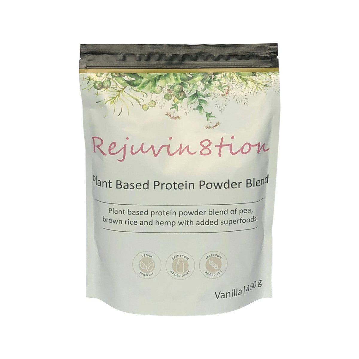 image of Rejuvin8tion Plant Based Protein Powder Blend Vanilla 450g on white background