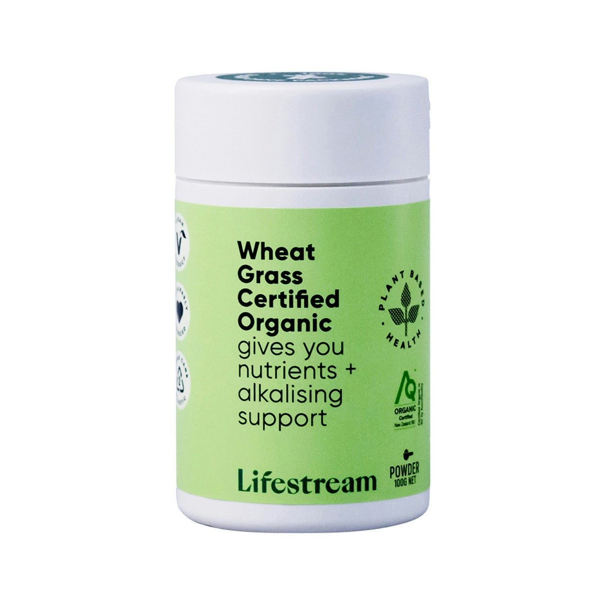 image of Lifestream Wheat Grass Certified Organic Powder 100g on white background