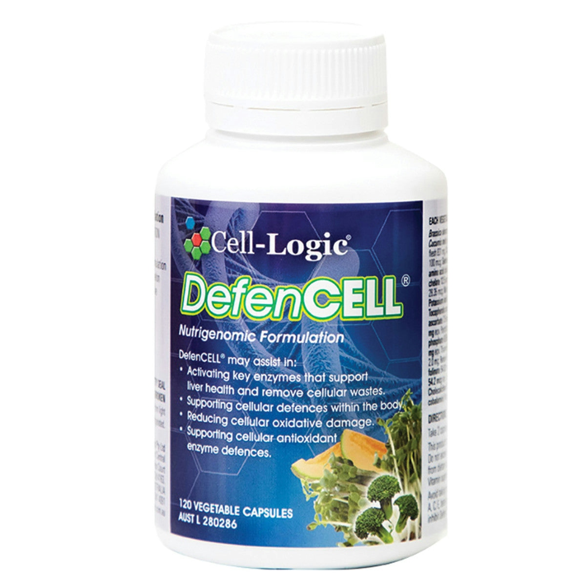 image of Cell Logic DefenCell 120 caps on white background 