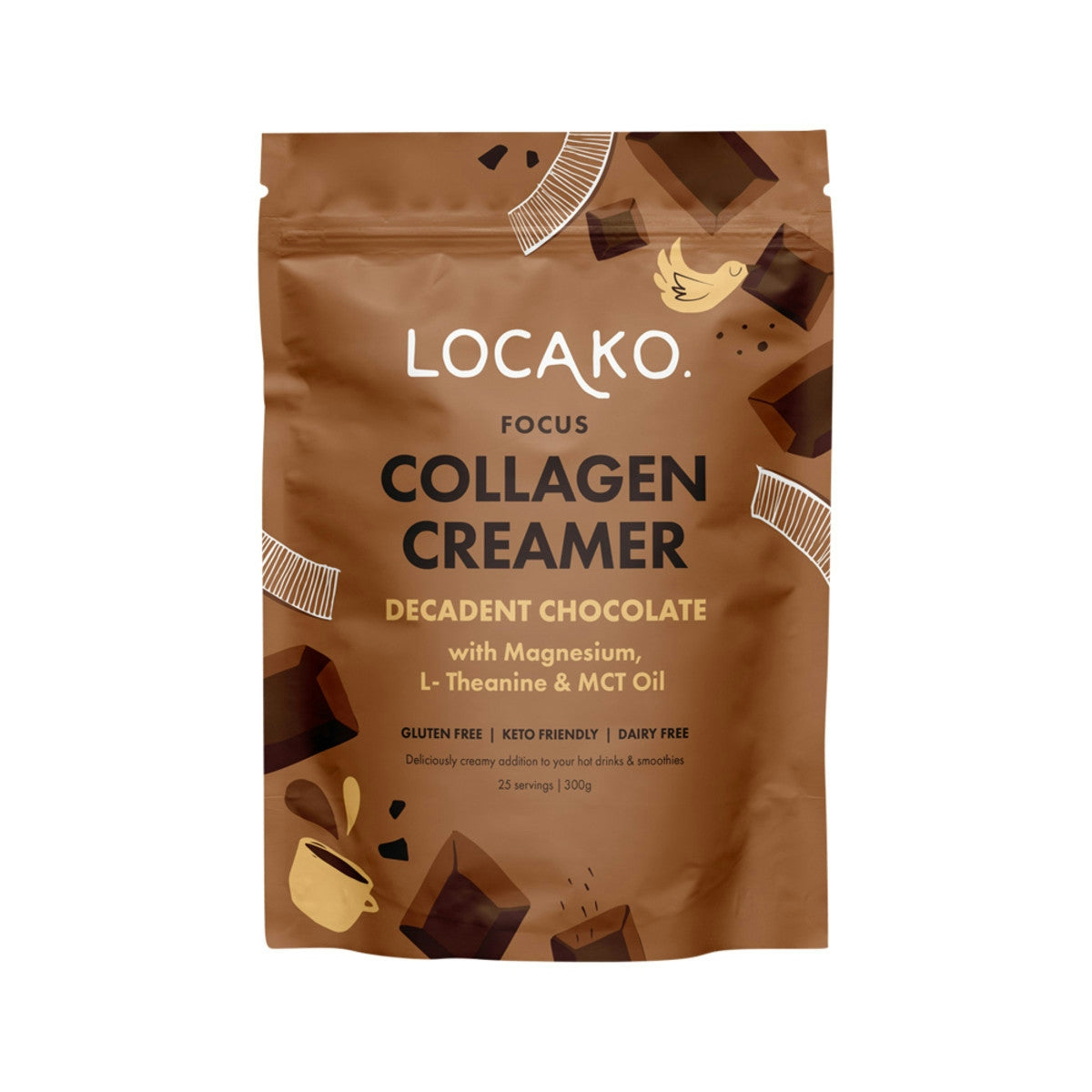 image of Locako Collagen Creamer Focus (Decadent Chocolate) 300g on white background