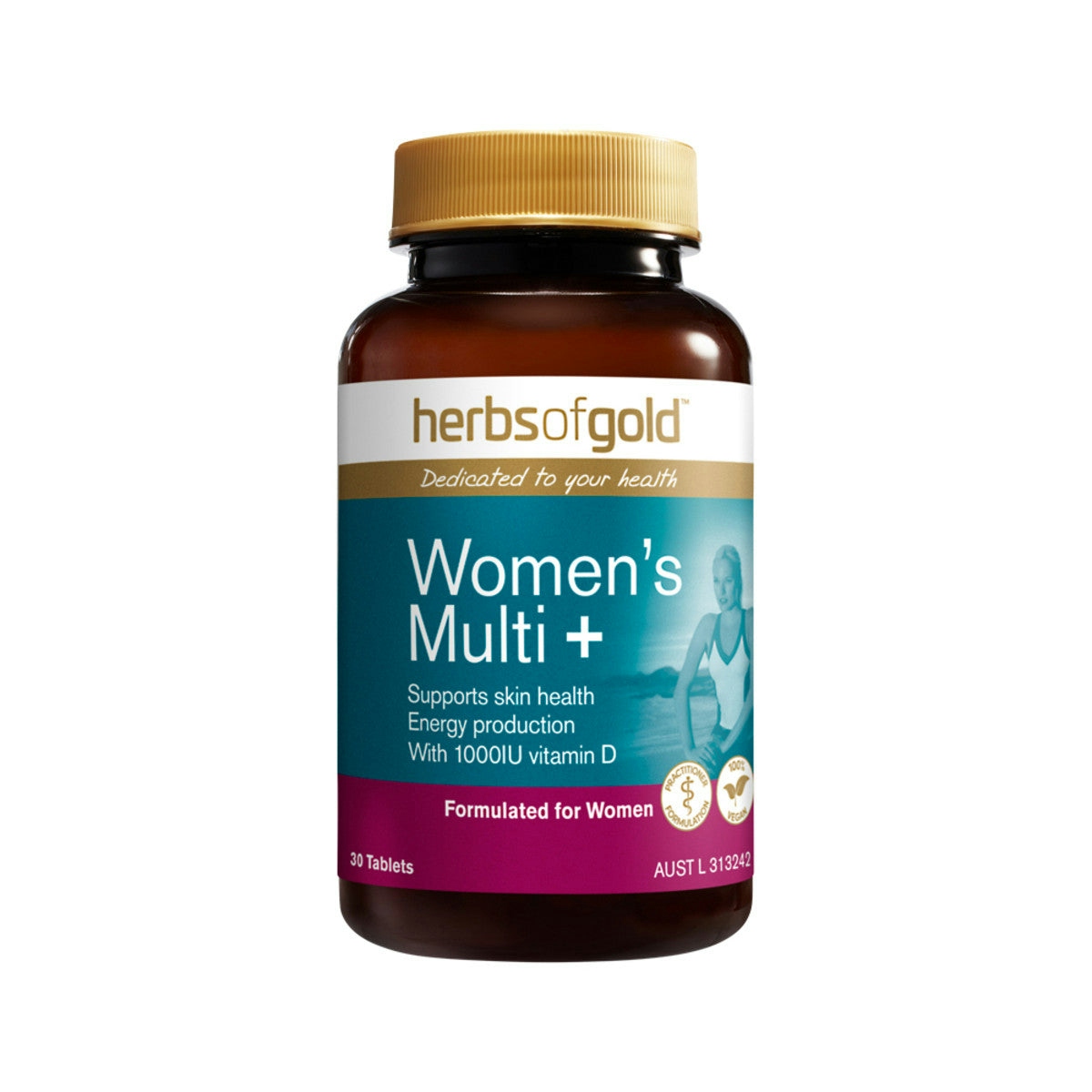 image of Herbs of Gold Women's Multi + 30t on white background 