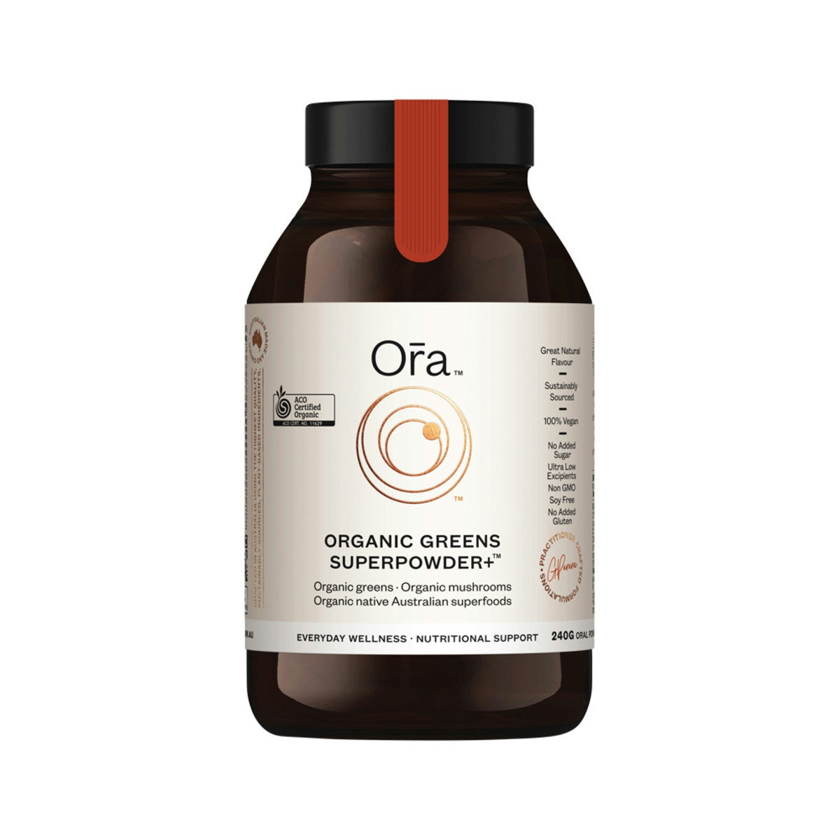 image of Ora Organic Greens Superpowder+ Oral Powder 240g on white background 